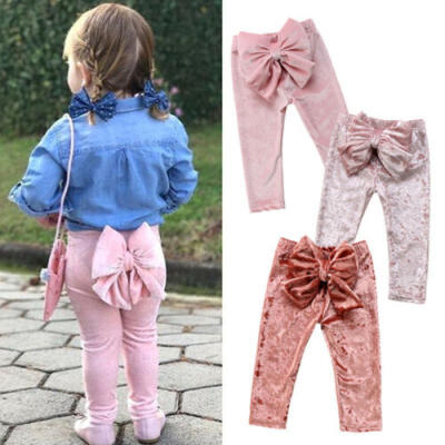 

Cute Toddler Kids Baby Girls Bow Bottoms Velvet Long Pants Leggings Trousers UK