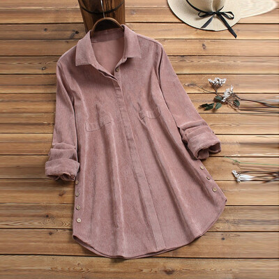 

Tailored Women Casual Solid V-Neck Long Sleeve Blouse Shirt Loose Button Tops