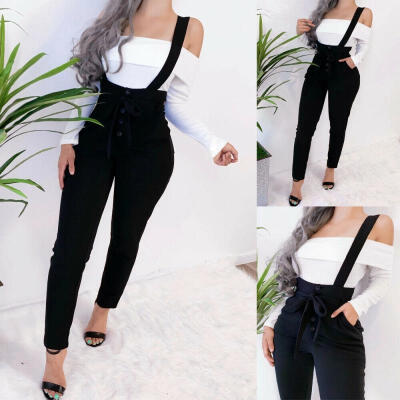 

Women&39s Overalls Black Slim Fit Suspender Pants Strap Trousers -XL