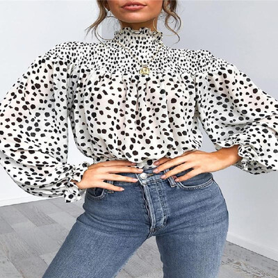 

Shirr High Neck Floral Module Long Bishop Sleeves Blouse