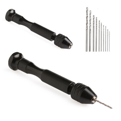 

Aluminum Micro Hand Drill Keyless Chuck 10PCSTwist Drills Rotary Bits 052mm