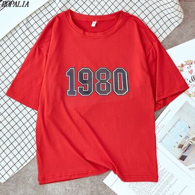 

Womens Round Neck Numbers Print Short Sleeve T-Shirt Simple Loose Korean Style Casual T-Shirts Tops