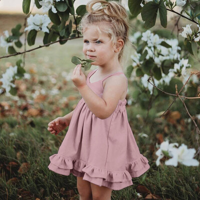 

Summer Toddler Baby Girl Sleeveless Solid Ruffles Backless Dress Clothes Dresses
