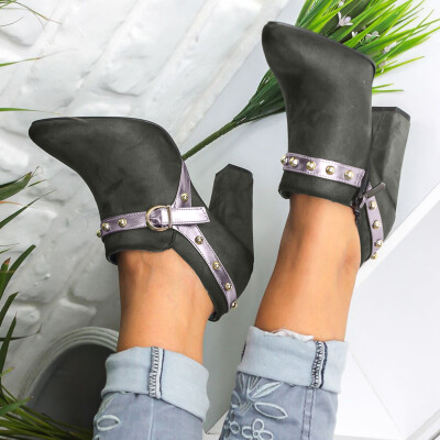 

Rose Fashion Women Party Wedding Sexy Rivet Buckle Heel Autumn Shoes Boots Ankle Boot