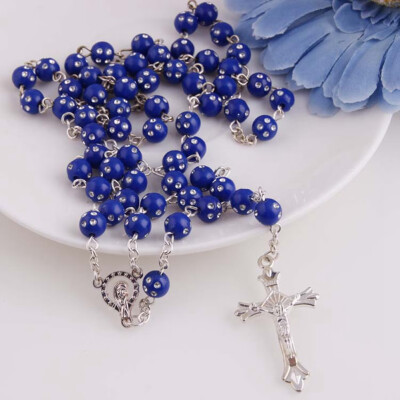 

Necessaries Colorful Church Priest Prayer Necklace Catholic Rosary Men&Women Long Chain Beaded Cross Pendant Necklace Jewelry