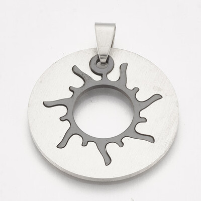 

202 Stainless Steel Split Pendants Flat Round with Sun Gunmetal & Stainless Steel Color 32x15mm Hole 4x8mm