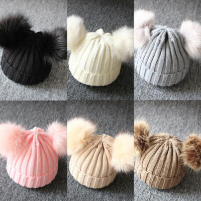 

Newborn Kids Baby Boys Girls Fur Pom Hat Winter Warm Knit Bobble Beanie Cap UK