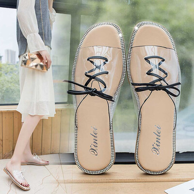 

Rose Fashion Ladies Flat Transparent Strap Slippers Casual Shoes Open Toe Beach Shoes