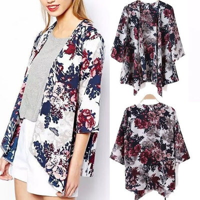 

Women Print Floral Kimono Loose Casual Chiffon Jacket Coat Cardigan Blouse Tops