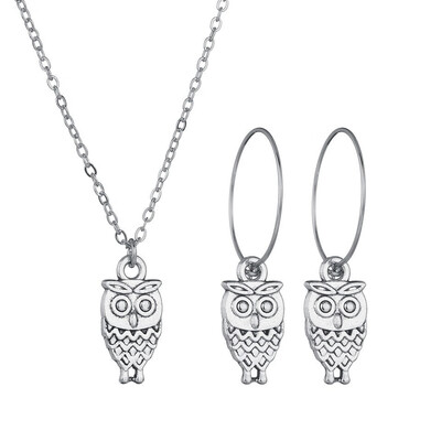 

Vintage Earrings Necklace Set Lady Personality Charm Fashion Jewelry Set Silver Moon Star Owl Necklace Punk Mens Jewelry