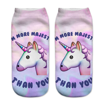 

1Pair Women Low Cut Ankle Socks Funny Unicorn 3D Printing Socks Cotton Hosiery Printed Socks
