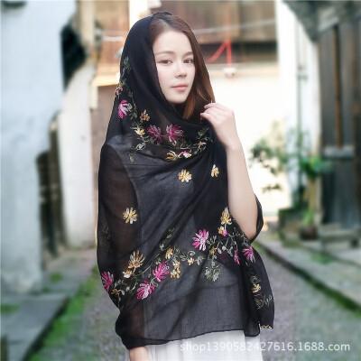 

New Nepal retro national wind embroidered cotton&linen scarf sunscreen shawl Lijiang flower embroidery scarves