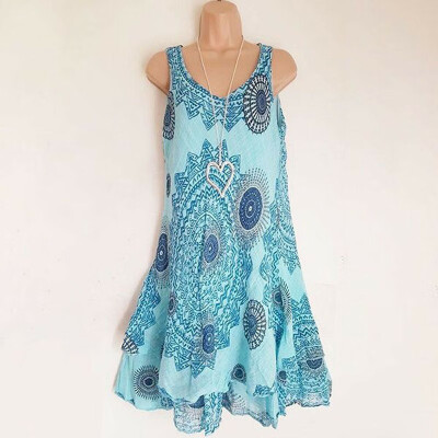 

Women Lady Floral Tank Sleeveless Short Mini Shift Dress Boho Summer Sundress