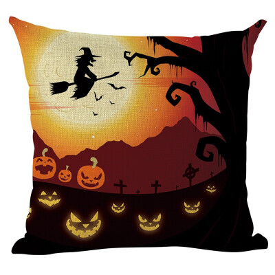 

Happy Halloween Flax Square Pillow Case Witch Pumpkin Pattern Decorative Throw Pillow Cover for Home Bar Halloween Home Supplies