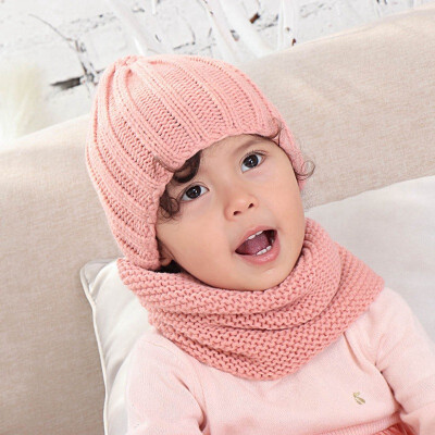 

2019 Baby Hat Scarf Set Autumn Winter Knitted Wool Solid Boys Girls Hat Children Hat And Snood For Girls Kids Hat 0-3 Years old