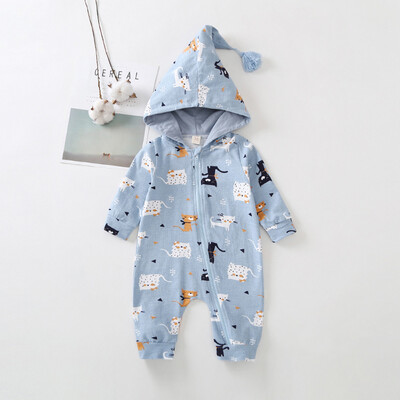

Infant Toddler Baby Girls Boys Cartoon Zipper Caps Romper Jumpsuit