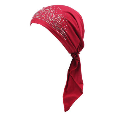 

Fashion Lady Rhinestone Muslim Turban Hat Chemo Cap Hair Loss Hijab Cap Cover