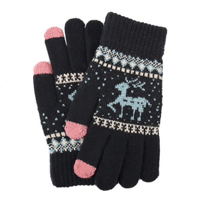 

Christmas Deer Knitted Gloves Women Thicken Touch Screen Gloves Winter Warm Snow Elk Full Finger Mittens Xmas Gift