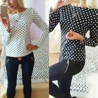 

Fashion Women Loose Tops Long Sleeve Polka Dot Chiffon Blouse Casual Shirts