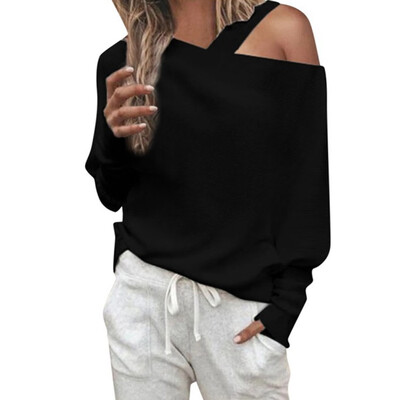 

Women Autumn Solid Color T Shirt Irregular Casual Vacation Elegant Tops Plus Size Off Shoulder Blouses