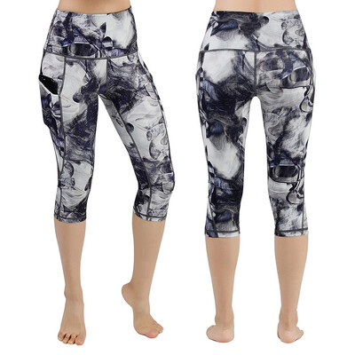 

Tailored Womens High Waist Pocket Print Yoga Pants Tummy Control Running Leggings