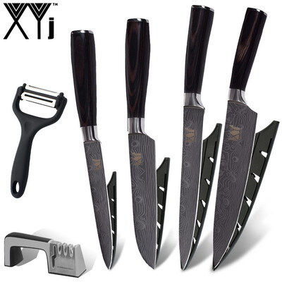 

XYj Multifunction Peeler Kitchen Knives Damascus Veins Blade Stainless Steel Kitchen Knife And Quality Knife Sharpener