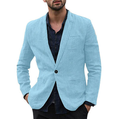 

Mens Casual Linen Blazer Long Sleeve One-Button Lightweight Jacket Sport Coat