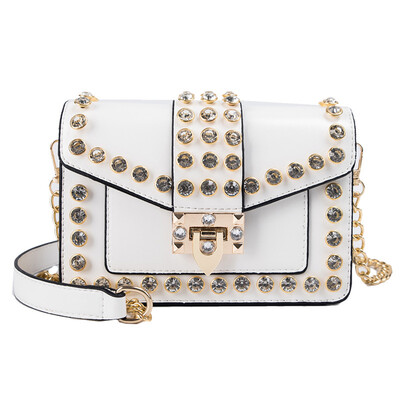 

Crossbody Bag Rivet Chains Female Small Luxury Designer Girls 2019 New Diamond Shoulder Bag PU Flap Fashion Women Messenger Bag