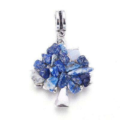 

Alloy European Dangle Beads with Natural Lapis Lazuli Chips Tree Antique Silver 40mm Hole 45mm 28x24x45mm
