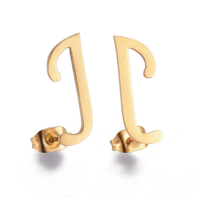 

304 Stainless Steel Stud Earrings Alphabet LetterJ 155x55x1mm Pin 07mm