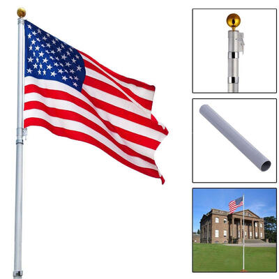 

30ft Telescopic FlagPole Kit 16 Gauge Aluminum Flag Pole Free 3x5 US Flag & Ball Top Kit Fly 2 Flags