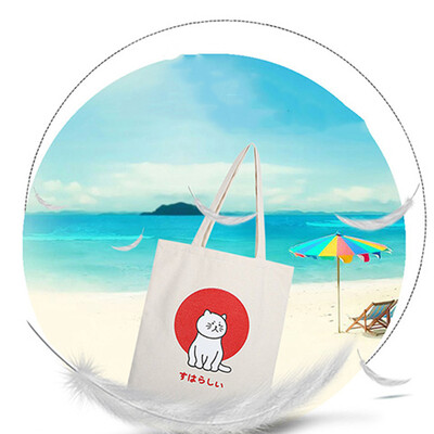 

Tailored Fashion Women Canvas Printing Cute Cat Shoulder Bags Large Capacity Shopping Bag