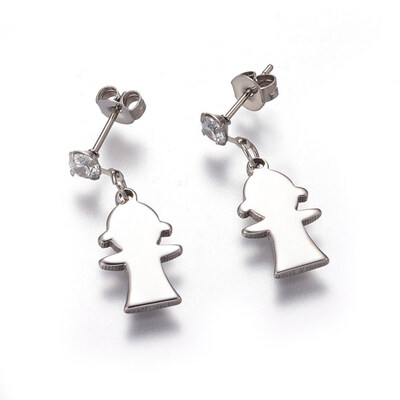

304 Stainless Steel Dangle Stud Earrings with Ear Nuts&Cubic Zirconia Girl Stainless Steel Color 26mm Pin 08mm