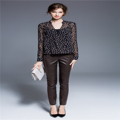 

inHIM Female printed shirt V-neck shirt Fashion professional 17388