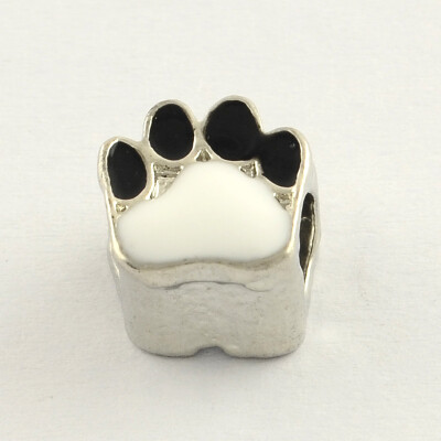 

Alloy Enamel European Large Hole Beads Dog Paw Prints Platinum Black 12x11x8mm Hole 5mm