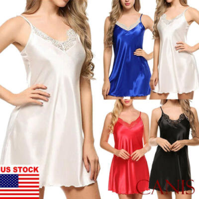 

Women Sexy Sleepwear Nightgown Satin Silk Babydoll Lace Robes Night Sleep Dress