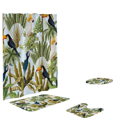 

Toponeto 4PCS Non Slip Toilet Polyester Cover Mat Set Bathroom Shower Curtain