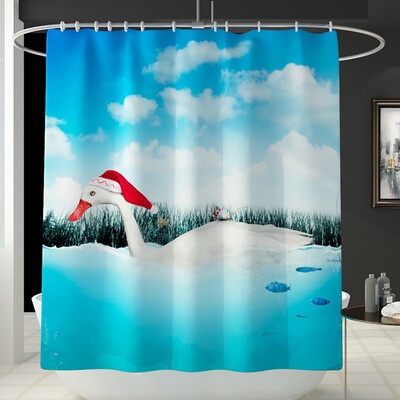 

Siaonvr Santa Christmas Print Toilet Bathroom Mat And Shower Curtain Four-Piece Set