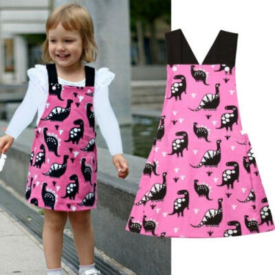 

Toddler Baby Girls Clothes Dinosaur Strap Skirt Dress One Piece Outfits Summer