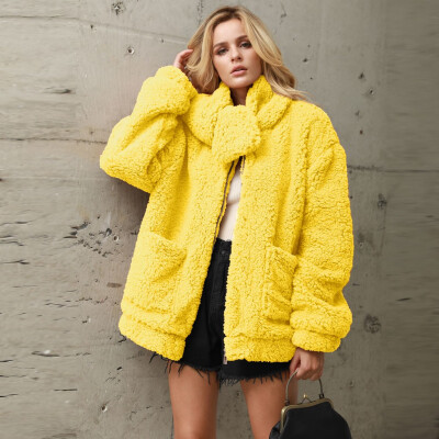 

Tailored Women Casual Solid Faux Fur Pocket Outwear Cardigan Pocket Loose Scarf Coat