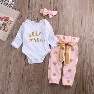 

Baby Girl Outfit Sets Playsuit Romper Leggings Pants Clothes Set With Headband