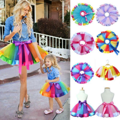 

Girls Kids Tutu Skirt Tulle Dance Ballet Dress Toddler Rainbow Bow Costume Dress