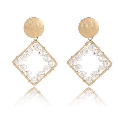 

Cute Women Crystal Round Wire Square Drop Crystal Bead Earrings Jewelry