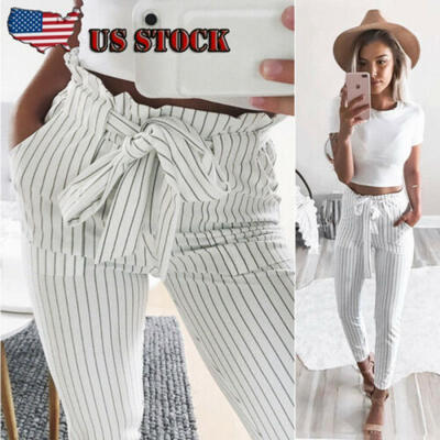 

Women High Waisted Chiffon Harem Pants Elastic Waist Solid OL Casual Trousers