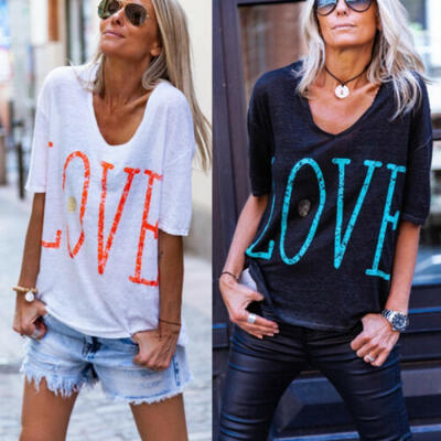 

USA Women Loose Short Sleeve Casual Blouse Shirt Tops Fashion Summer T-shirt