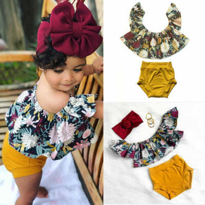

2PCS Newborn Baby Girl Outfits Clothes Off Shoulder Tops Tutu Shorts Pants Set