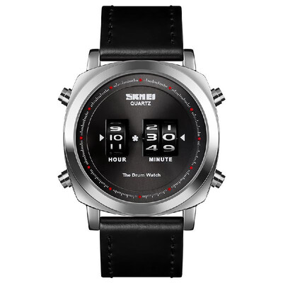 

SKMEI 1519 Man Quartz Watch Creative Rolling Time Display Sport Waterproof 3ATM Leather Watchband Male Wristwatch