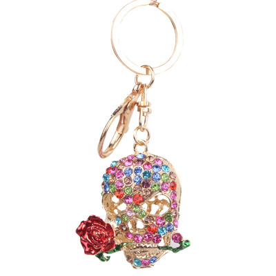 

Korean version of the personality alloy diamond keychain rose skull bag car pendant