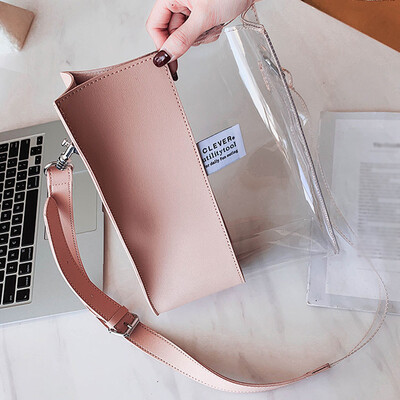 

Tailored Womens Fashion Transparent Handbag Contrast Color Stitching Large Capacity Bag