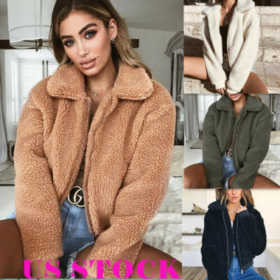 

US Womens Thick Warm Teddy Bear Pocket Fleece Jacket Coat Zip Up Outwear Winter